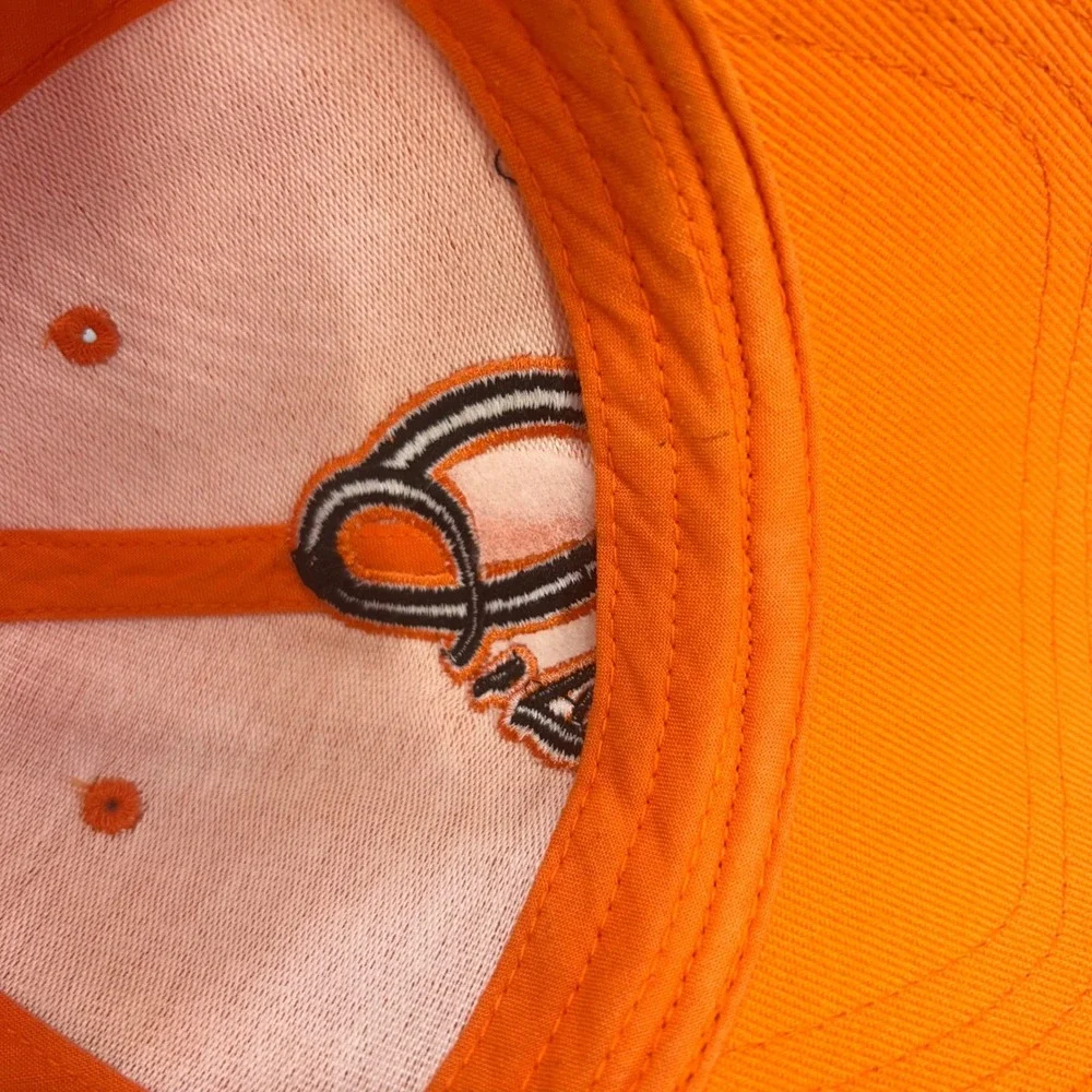 O's Script Mens Orange MLB Trucker Hat Mesh Snapback OSFM